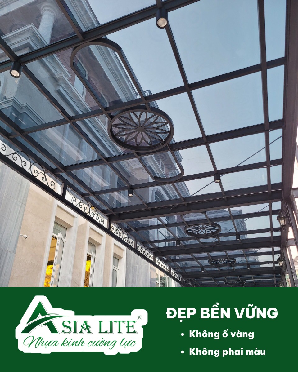 mái nhựa kính polycarbonate mái nhựa kính cường lực asia