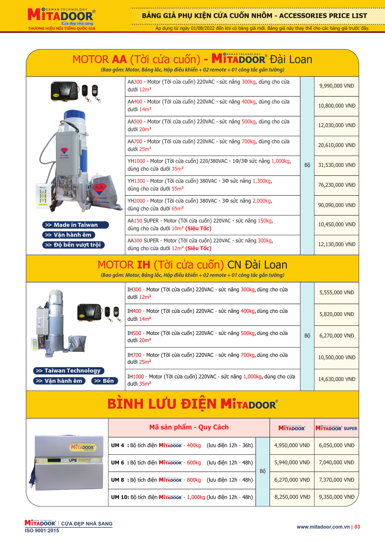 bảng giá moto và lưu điện mitadoor