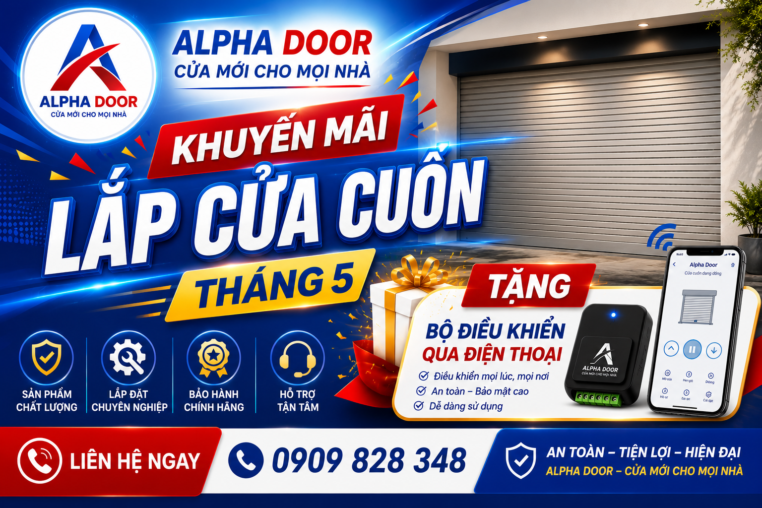 Khuyến Mãi Tháng 5 Lắp Cửa Cuốn Tặng Bộ Điều Khiển Điện Thoại